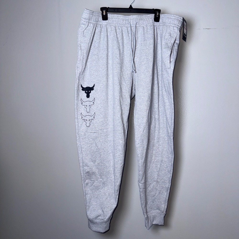 Under Armour Project Rock Rival Fleece Joggers Gray 3XL 1386876-011 NEW